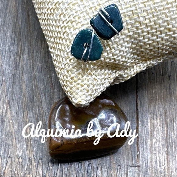 Chunky 10mm Moss Agate stud earrings - Picture 1 of 4